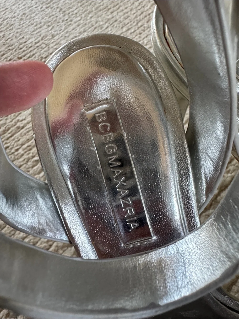 BCBG Maxazria Ma-finite Silver Strappy High Heel Sandals 10